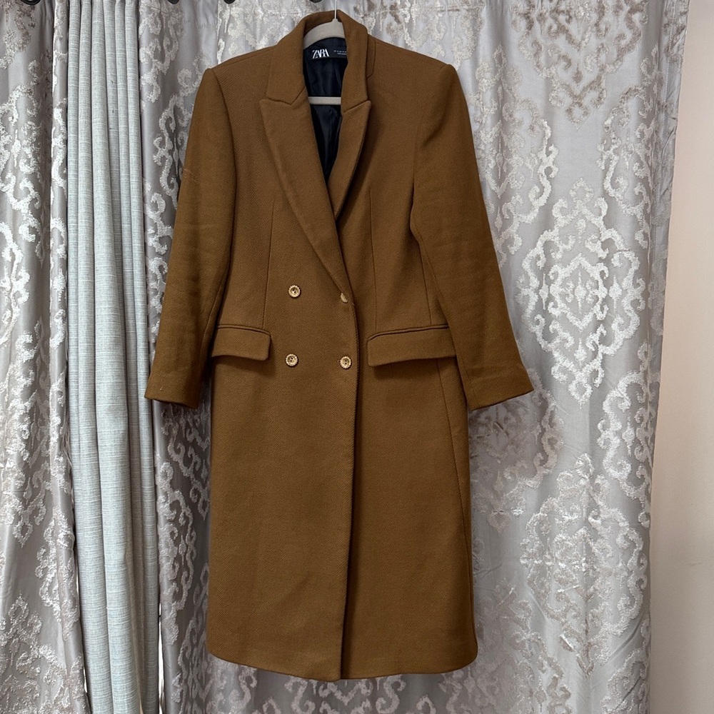 Zara Double-Breasted Tan Coat Medium